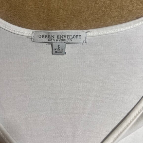 Green Envelope Los Angeles Women Large White Tank Ruffled Bell Bottom Blouse - Picture 4 of 6